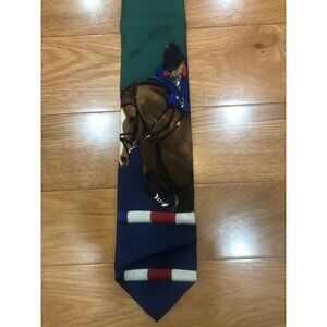 Vintage Polo Ralph Lauren Hunter Green Silk Equestrian Themed Necktie